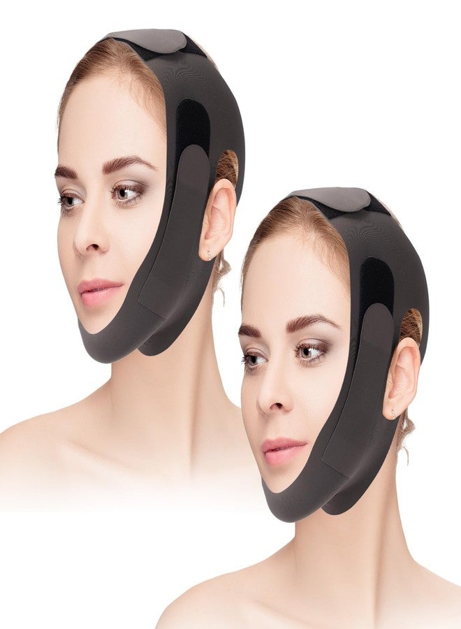 Sinbana 2pcs V Line Face Lifting Masks, Breathable Reusable Adjustable Nylon Face Jaw Lift Mask Ice Cool Chin Strap for Double Chin Reduction & V Shaped Jawline Contouring (Black) - Image 1